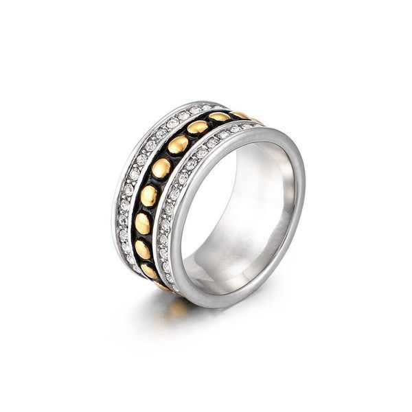 

big 10mm wide wedding band finger ring for men and women designer cool street fashion costume jewelry stainless steel rings, Slivery;golden