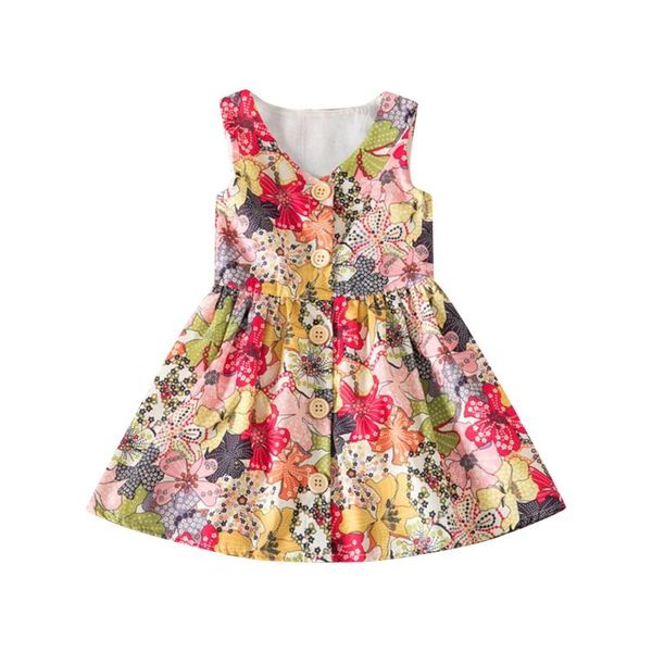 

summer lapel floral dress for girls sleeveless children cotton toddler kid clothing 0-6 year princess girl's dresses, Red;yellow