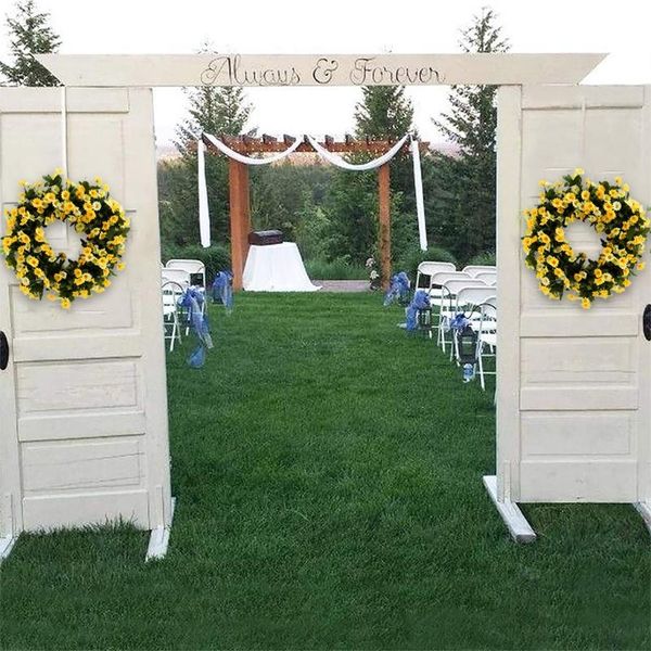 

decorative flowers & wreaths artificial yellow daisy wreath spring summer faux floral ,17.7 inch front door hanging garland green leaves dro