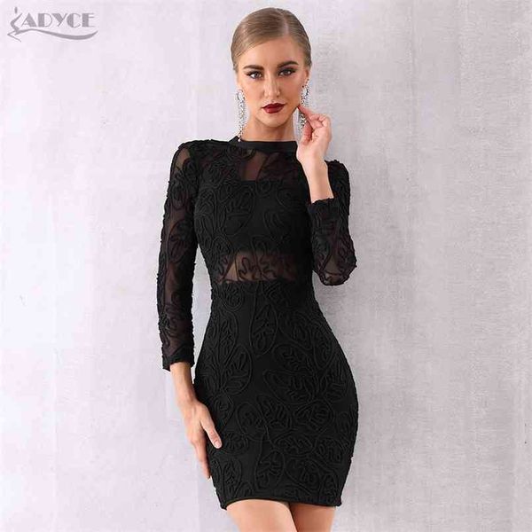 

winter women bandage dress black long sleeve lace club vestidos celebrity evening runway party es 210507, Black;gray