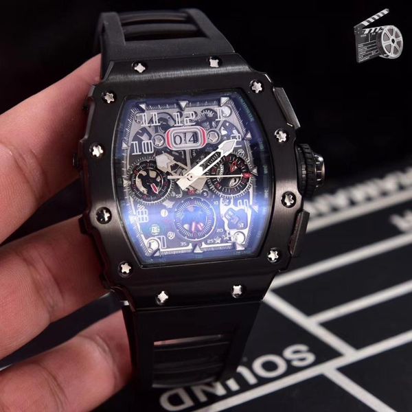 

wristwatches black red rubber men watch sapphire automatic mechanical tourbillion calendar glass back sport, Slivery;brown