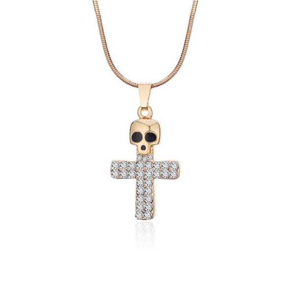 

pendant necklaces personality skeleton crystal cross necklace gold fashion jewelry skull for women gifts bijoux collier, Silver