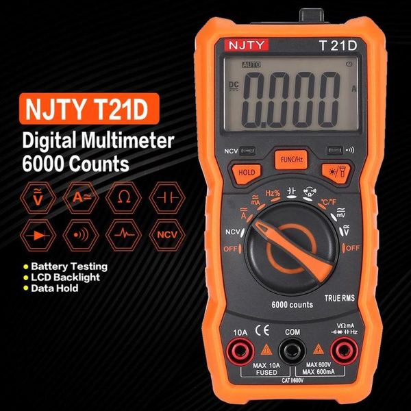 

multimeters njty t21d ncv digital multimeter 6000 counts auto ranging ac/dc voltage current meter handheld ammeter ohm diode tester