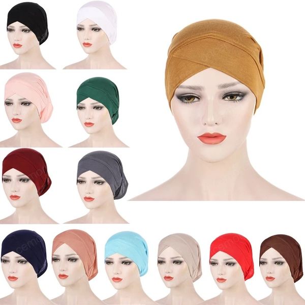 Innere Hijab Kappen Muslimischen Stretch Turban Rohr Kappe Frauen Islamischen Underscarf Motorhaube Einfarbig Unter Schal Kappen Turbante Mujer