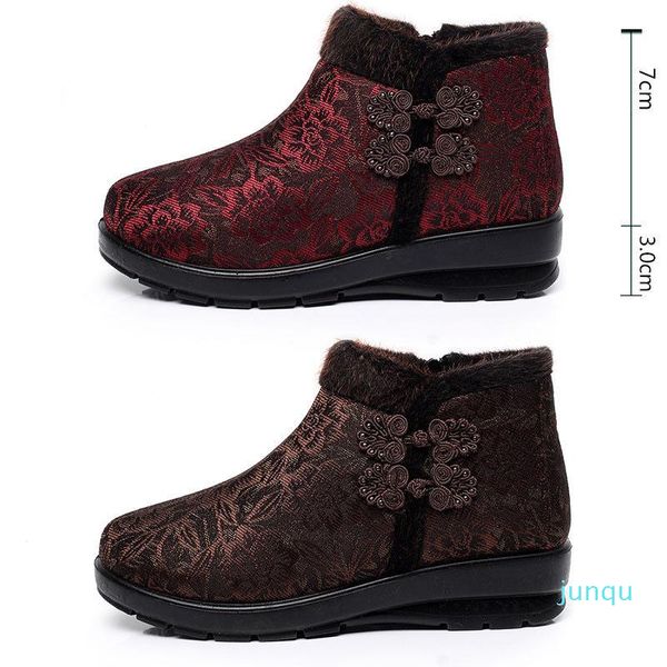 

wholesale-boots 2021 winter women's cotton shoes high side zipper slope heel middle-aged and elderly non slip, Black