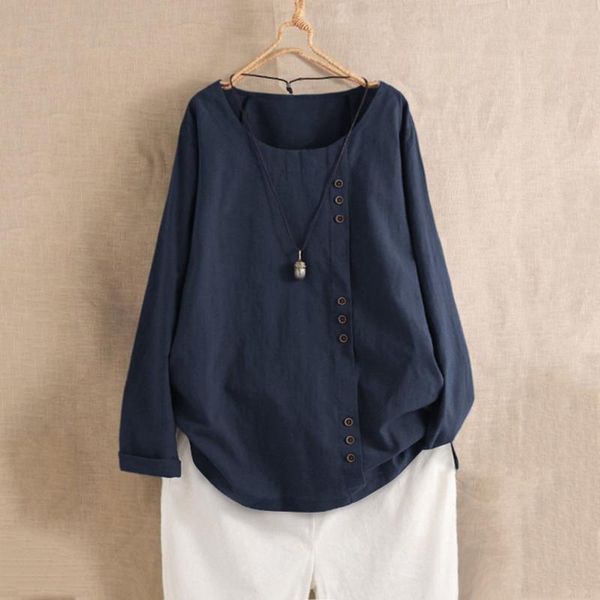 

women's blouses & shirts oversized cotton linen womens shirt blouse fashion solid color loose button casual long sleeve ropa mujer, White