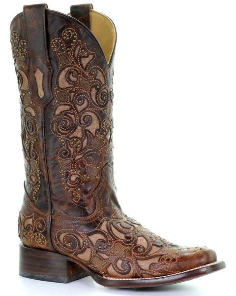 

boots women's embroidered stud inlay western, Black