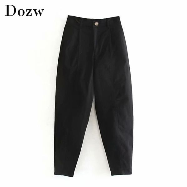 

women streetwear harem pants winter ladies loose pockets pleated waist fashion boyfriends long trousers joggers 210515, Black;white