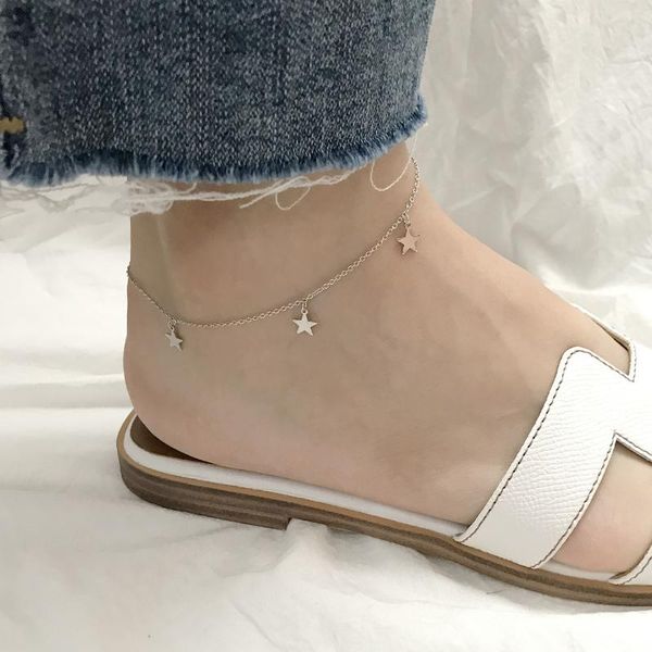 

anklets korean s925 silver wishing white gold star four footwear foot chain, Red;blue