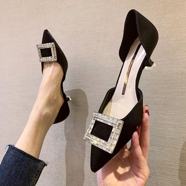 

dress shoes pumps women high heels female solid color summer style thin 5cm crystal fashion, Black