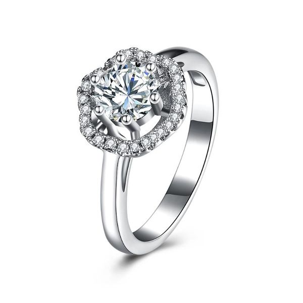 

cluster rings zemior women sterling silver 925 jewelry flower shape shining large 5a+ cubic zirconia engagement ring luxury gift, Golden;silver