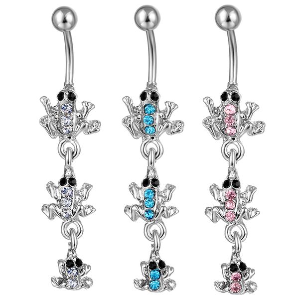 

d0019 frogs belly navel button ring mix colors, Silver