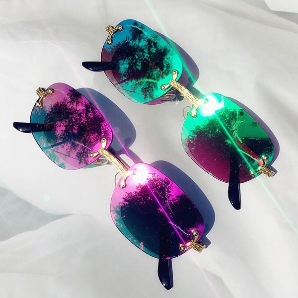 

sunglasses unique rimless small square mirror for women vintage brand alloy sun glasses men retro hip hop punk eyewear, White;black