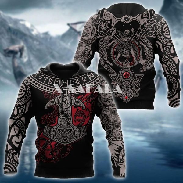 

men's hoodies & sweatshirts the red wolf viking tattoo 3d full print size hoodie man women harajuku outwear zipper pullover sweatshirt, Black