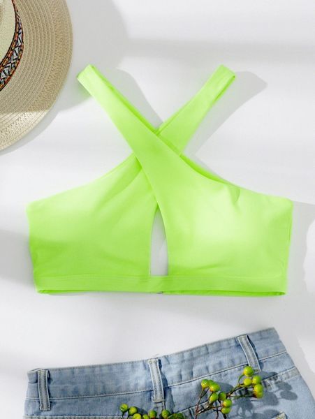 

neon lime criss cross bikini m6k7#, White;black