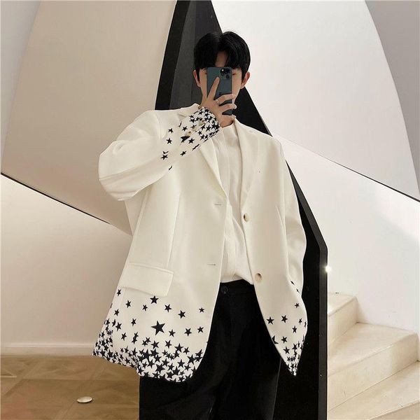 

brand male club stage blazer man formal wedding suit prom blazers for men costume homme star pattern print jacket men's suits &, White;black