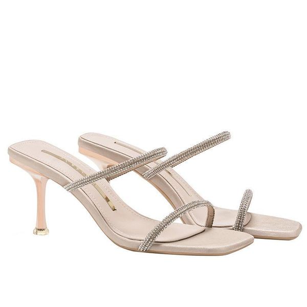 

sandals 2021 trendy 7.5cm high heel crystal chain designer party, Black