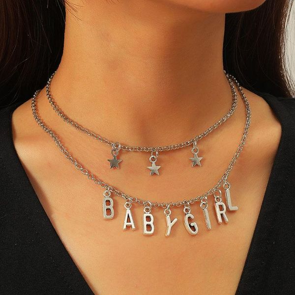 

pcs/set simple silver color star letter babygirl necklaces & pendants for women punk style trendy link chain necklace jewelry pendant
