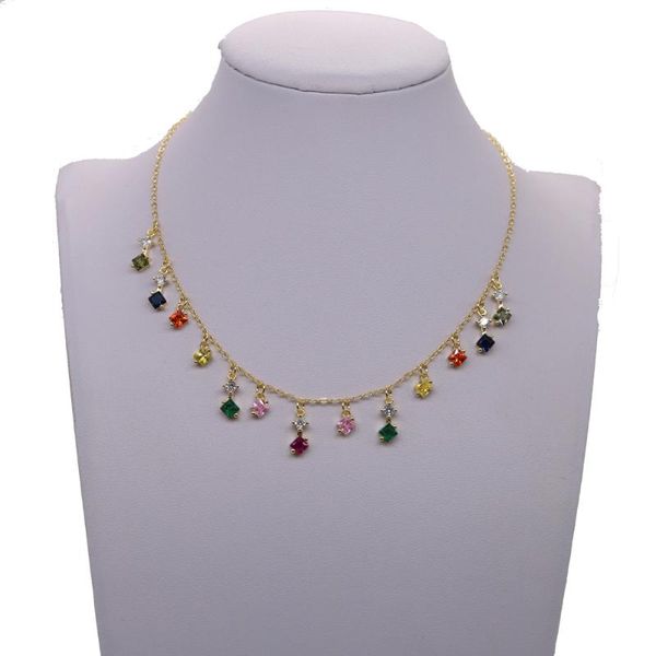 

gorgeous trendy european style women female wedding jewelry chic rainbow necklace dangle birthstone cz chocker chokers, Golden;silver