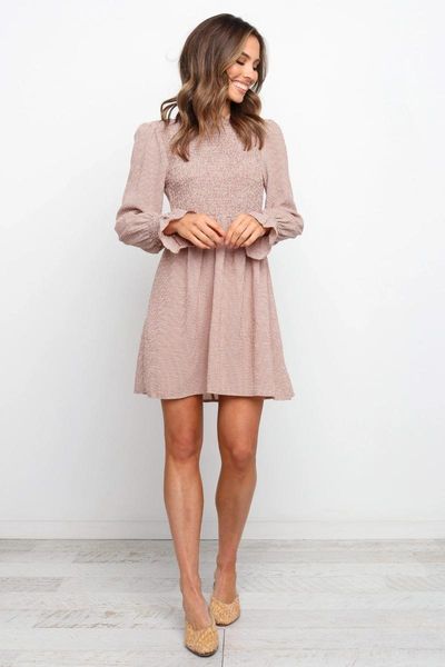 

casual dresses autumn 2021 women's dress with patchwork bubble lattice long sleeve fashion leisure relaxed lady, Black;gray