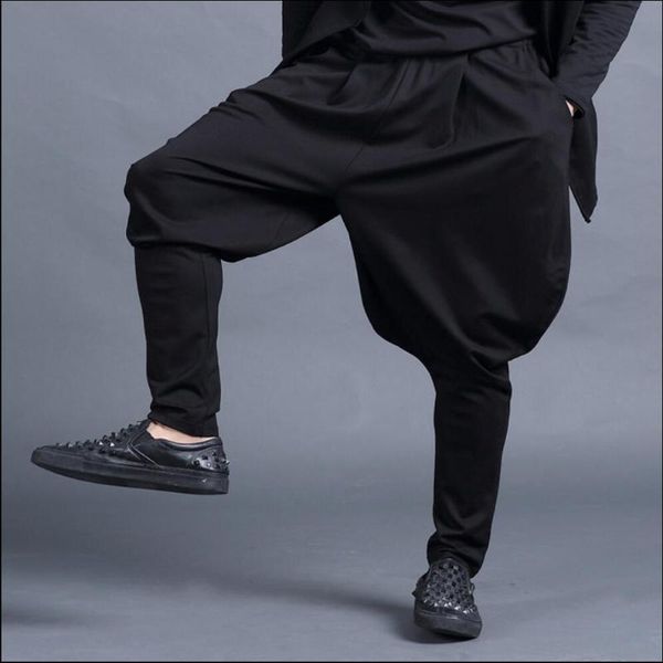 

s-5xl men fashion harem pants large collapse hip hop hairstylist slim crotch plus size trousers costumes men's, Black