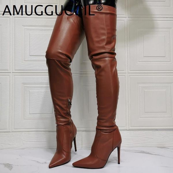 

boots 2021 plus big size 36-47 brown zip fashion thigh high over the knee autumn female winter lady women boot x2069, Black