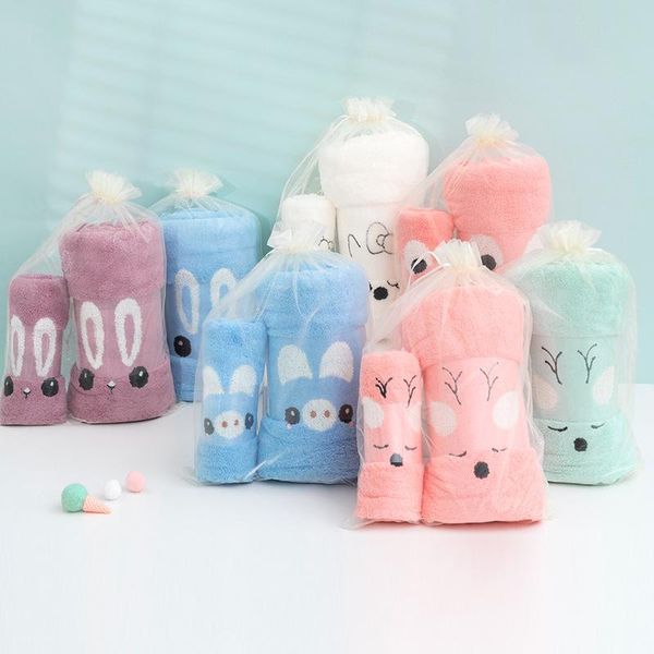 

towel high-density coral velvet embroidery animal pattern set bath lovely gift knitted plain dyed cartoon