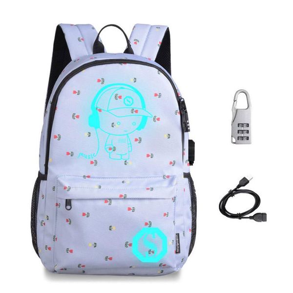 

backpack [do drop ] quality luminous animation school bags for girls teenager students backpacks with usb charger+anti-theft lock