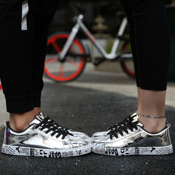 

2021 summer women mens running shoes student outdoor sports sneakers patent leather glossy black golden silver size 36-46 code 54-558