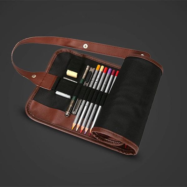 

pencil cases 36/48/72 holes penalty case school canvas roll pouch makeup comestic brown brush pen storage pecncil box estuches