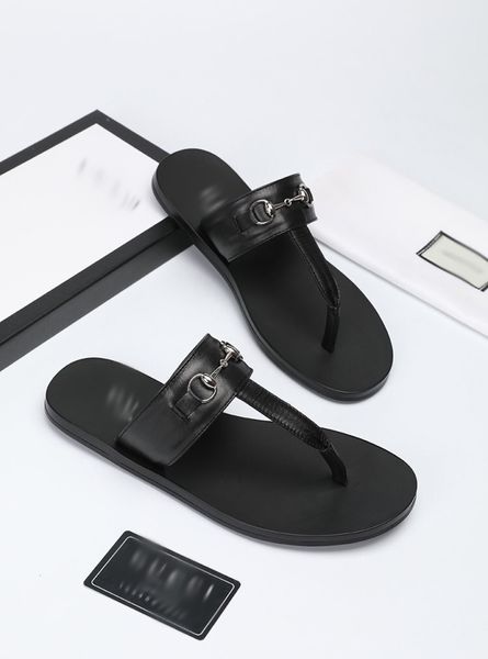 

luxuries designer men's slippers sandals shoes slide summer fashion wide flat men flip flops with box size 39-45 -b164, Black