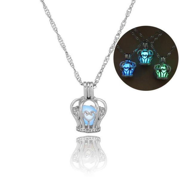 

pendant necklaces nice delicate crown diy locket glowing bead glow in the dark necklace, Silver