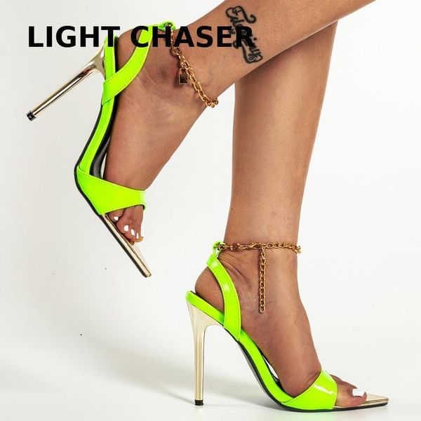 

sandals summer women's high heeled stiletto heels fashion metal chain point toe open plus size 42, Black