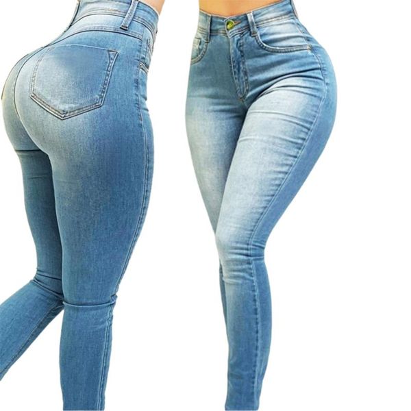 

hirigin women high waist stretch pencil jeans skinny denim pants lady trousers jeggings washed spring autumn women's, Blue