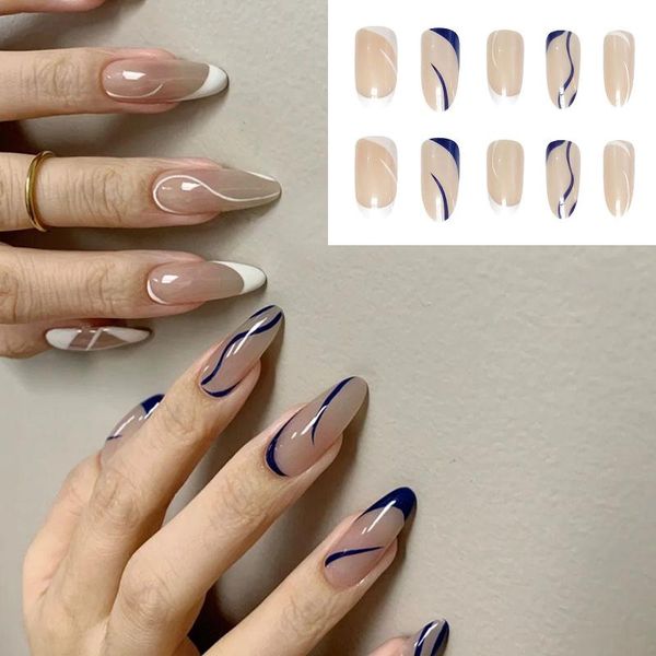 

false nails 24pcs/box press on detachable full cover manicure tool nail tips long almond fake wearable, Red;gold