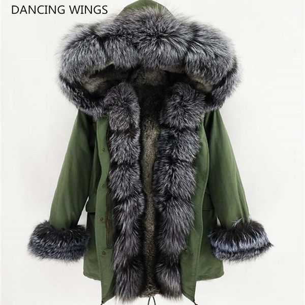 

women's trench coats rex rabbit fur lining real coat women's outwear detachable winter jacket large fox collar hooded parkas 29jx, Tan;black