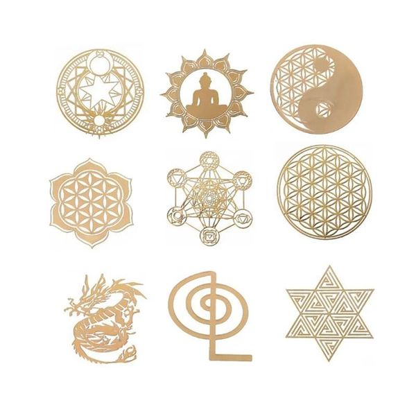 

decorative objects & figurines 9pcs 6.8cm 7 chakra copper energy tower orgonite sticker flower tree pyramid epoxy resin material jewelry mak