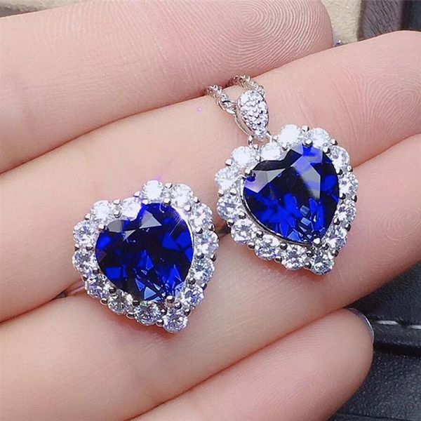 

earrings & necklace silver color titanic heart of ocean necklaces for women peach blue crystal jewelry sets female wedding engagement