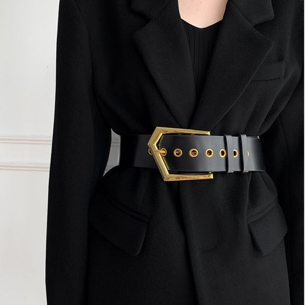 

others apparel fashion polygonal buckle women's wide belts pu leather cummerbund decoration with coat dress wm1z, Black;white