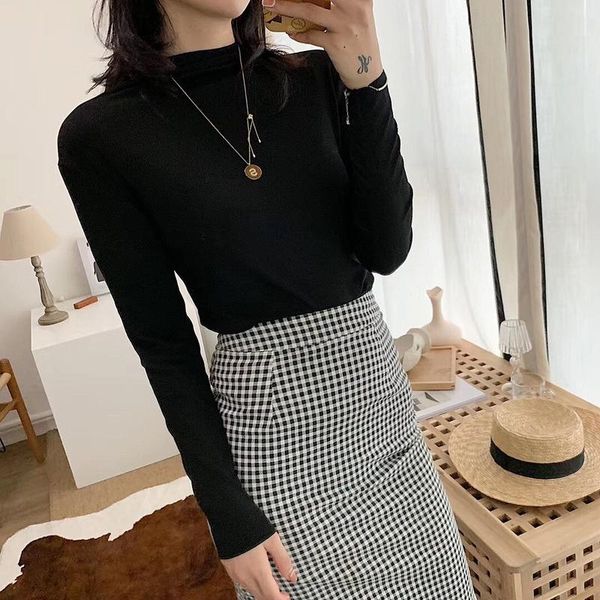 

women's sweaters 2021 explosion cationic undershirt semi-high collar warm ugly sweater knit women striped shirt pullover, White;black