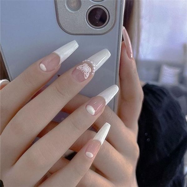 

false nails 24pcs/box press on manicure tool artificial detachable fake wearable nail tips ballerina, Red;gold