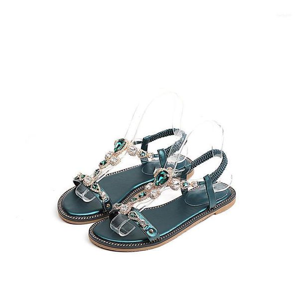 

sandals 2021 chic summer diamond flat fashion beach sandal female shoes11, Black