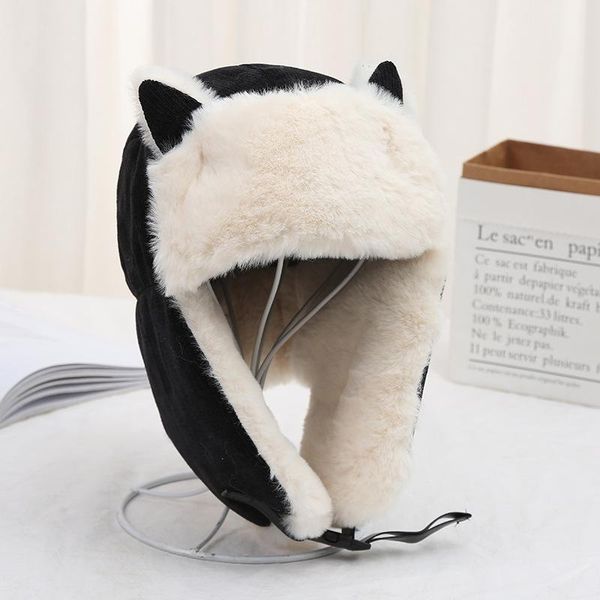 

beanies women warm earmuffs thicken ear-flapped hat winter cold-proof cotton cat ears cap 2021 russian