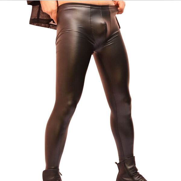 

Spring Men Convex Pouch Casual Faux Latex PU Leather Elastics Tight Mens Legging Ankel Length Pencil Pants Trousers Leggings, Black