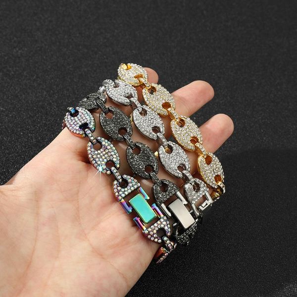 

bangle fashion coffee bean shine crystal charm bracelet hip-hop jewelry for man accessories motorcycle cool bar luxury gifts, Black