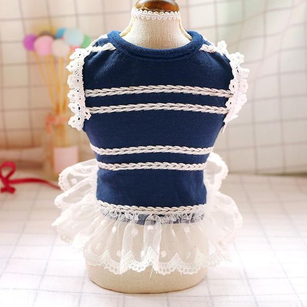 

dog apparel stripe lace pet vest cotton with skirt sleeveless summer dresses for small dogs girl fashion shih tzu chihuahua supply