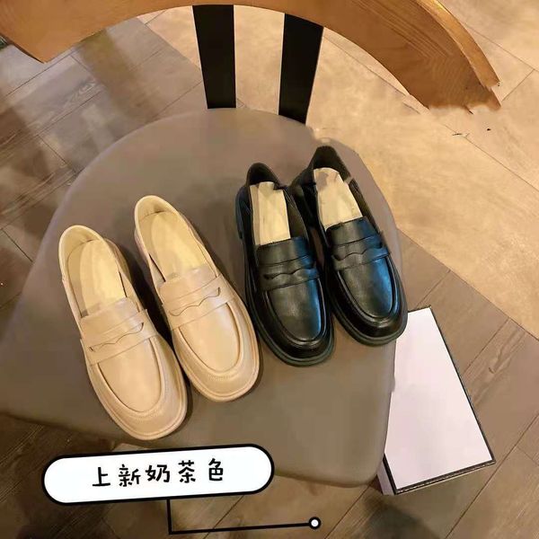 

2021 new british style korean leisure sports autumn versatile thick soled leffer shoes flat sole, Black
