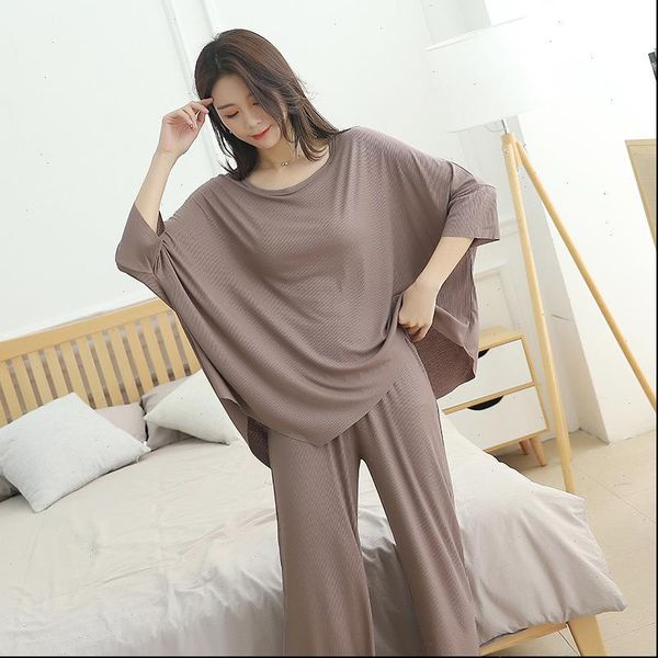 

plus size home wear womens sleepwears pajamas round neck spring summer clothes suit nine points pants pink pyjamas women, Black;red