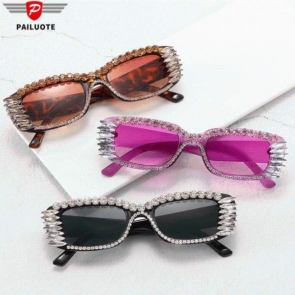 

sunglasses diamond rhinestone vintage women brand designer 2021 small rectangle sun glasses decorative gafas de sol, White;black