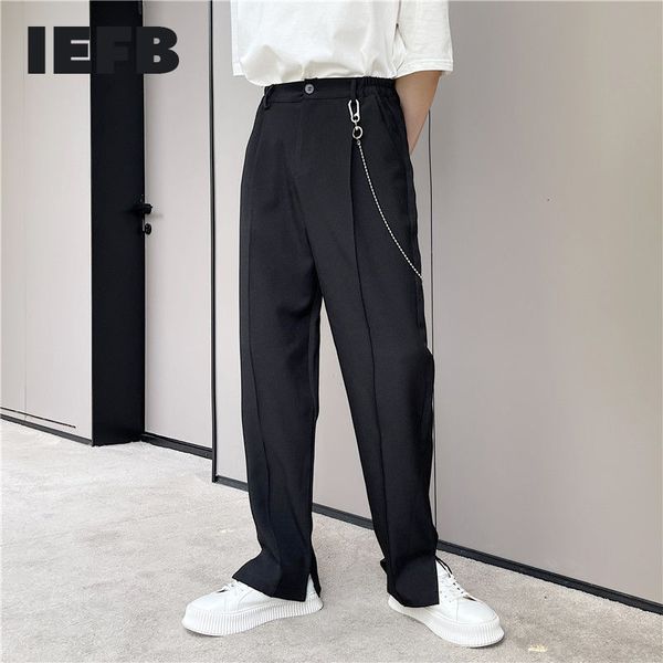 IEFB Korean Trend Basic Anzughose mit Kette Herren Knöchelöffnung Design Casual Schwarz Weiß Hose 9Y7521 210524